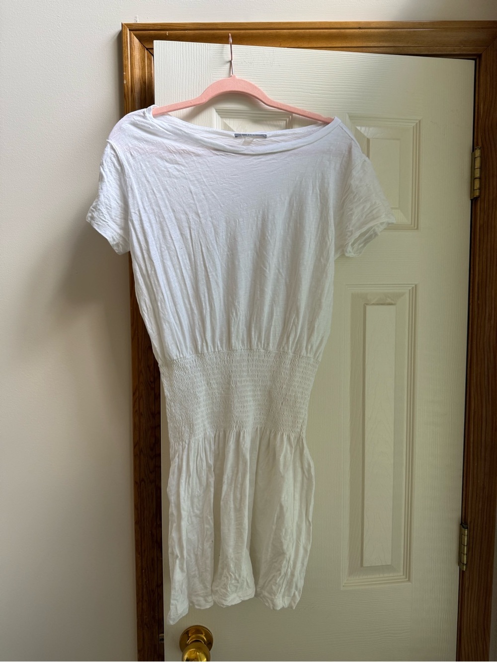 Tart White Short-Sleeve Smocked-Waist Tunic